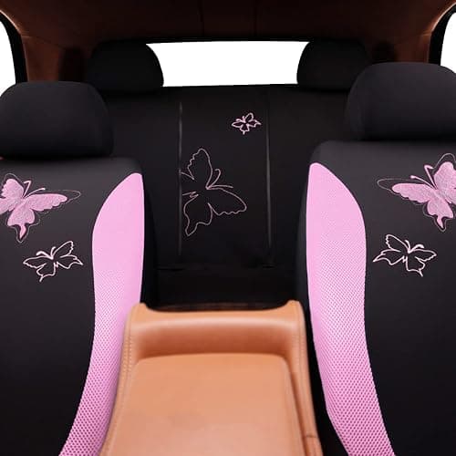 Flying Banner Butterfly car seat Covers ful Set Fashion Universal Lady Woman Female Rear Bench Split Colorized (Pink, Full Set - Lace) thumbnail 8
