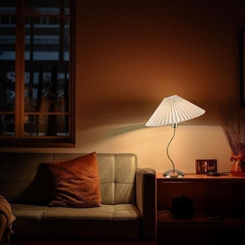 KUNJOULAM Small Pleated Table Lamp, Bedside Nightstand Lamp with Beige Lampshade, Morden Mini Lamp for Bedroom Home Office Decor, E12 Bulb Included thumbnail 8