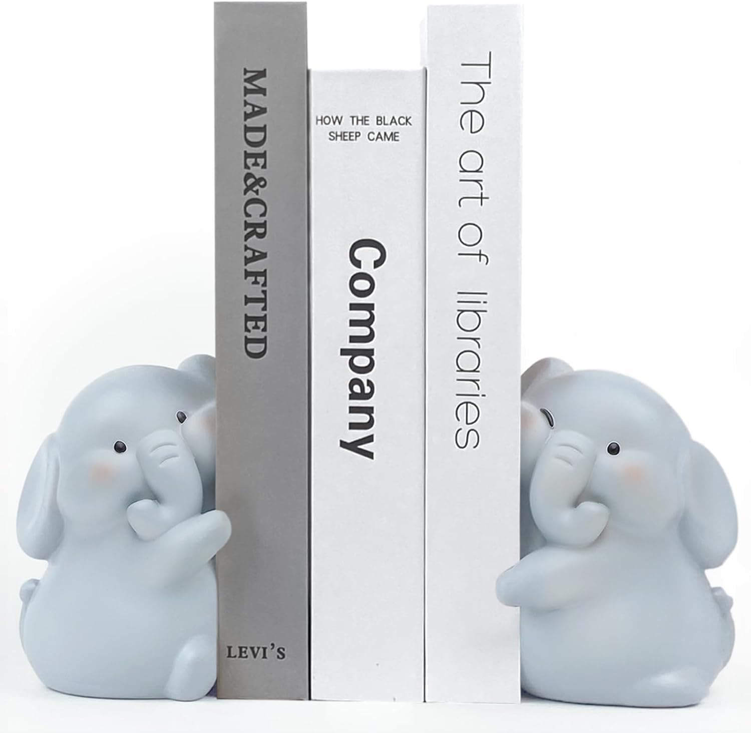 Hug Bookends to Hold Books, Cute Book Ends Decorative Bookends for Shelves, Creative Resin Book Holders for Shelf Desk Home Office Decoration (Elephant) - Image 1