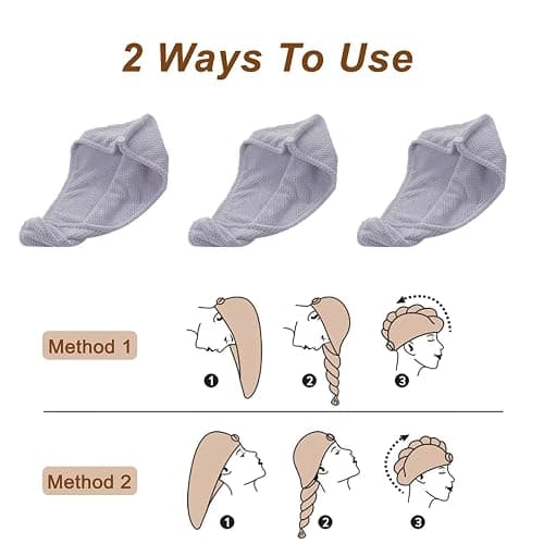 Kldnkig Microfiber Hair Towel Wrap, 3 Pack (Gray) Soft Hair Drying Towel,Shower Cap & Hair Accessories for Woman,Drying Hair Wrap Towels for Curly Hair Women Anti Frizz thumbnail 4