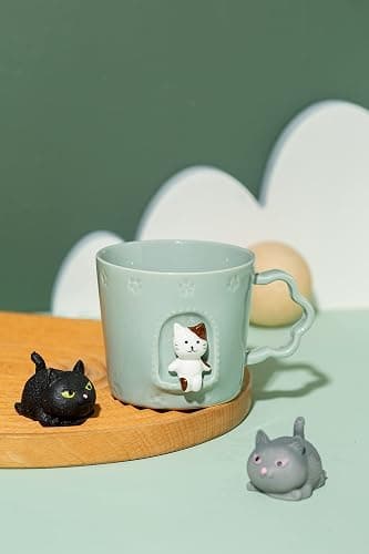 DIHOclub Cat Ceramic Cup Window Animals Mug Cute Cartoon Handmade Figurine Mugs,Holiday and Birthday Gift for Daughter,Son,Kids,9 OZ (Blue) thumbnail 2