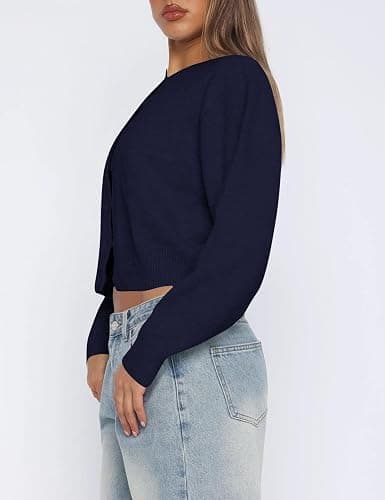 Kistore Womens Cropped Cardigan Sweaters Lightweight Long Sleeve Button Up Knit Cardigan Fashion Outfits 2026 thumbnail 4