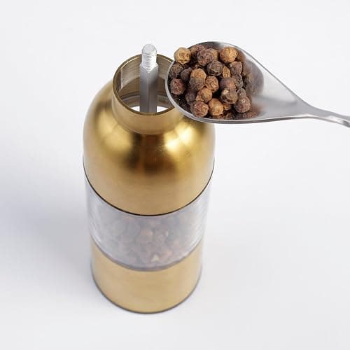 (Gold,2PCS) Salt, Pepper Modern Manual Grinder Set with Solid Handle - Stainless Steel Juego de Molinillo Dorado/Antique Faucet Shakers | Refillable Adjustable Coarseness Mill for BBQ Restaurant, Home thumbnail 9