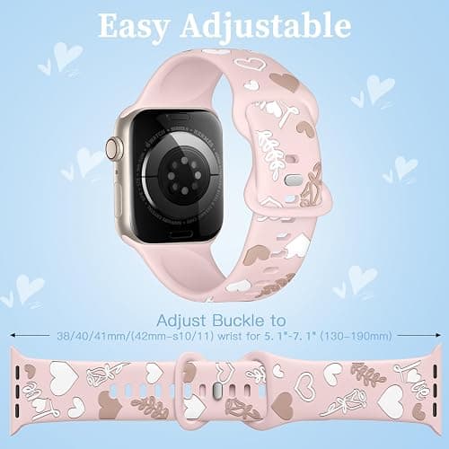 Witzon Cute Floral Band Compatible with Apple Watch Bands for Women 40mm 41mm 42mm 38mm 44mm 45mm 46mm 49mm, Engraved Flower Soft Silicone Dressy Strap for iWatch Series 11 10 9 8 7 6 5 4 SE 3 2 1 thumbnail 7