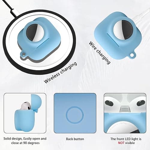 2 in 1 Protective Case Combo Set Compatible for Apple AirPods 3(2021) AirTag, GPS Tracker Holder with 2 PCS TPU Screen Protector&Keychain, Soft Silicone Anti-Lost Anti-Scratch Skin Cover(Blue) thumbnail 5
