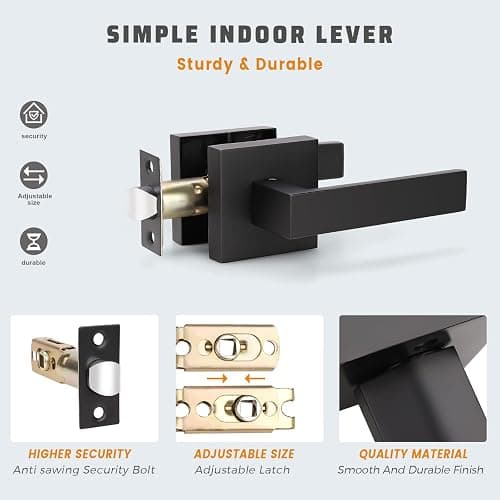 KNOBWELL 2 Pack Premium Matte Black Closet Door Handles Passage Function Heavy Duty Lever Door Handle, Door Handles for Left or Right Handing, Interior Door Handle thumbnail 7