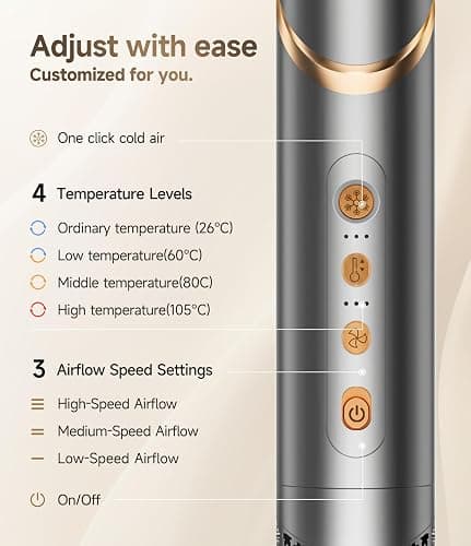 8 in 1 Hair Styler Set & Hair Dryer Brush, 110,000 RPM High-Speed Negative Ionic Foldable Hair Dryer Fast Drying, Multi Professional Hot air Styler for Curling Volumizing Straightening Styling(Gray) thumbnail 7
