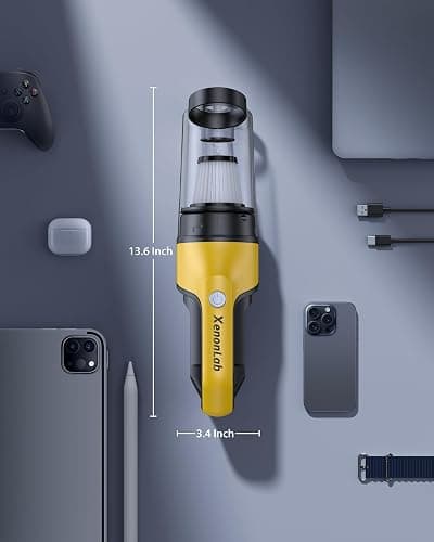 XenonLab Handheld Vacuum Cordless 1.1 Pounds Car Vac 10000PA Hand Held Vacuums 4-in-1 Hand Vac Cordless Rechargeable HEPA Filter Large Capacity Dust Cup for Car Office Home Pets Hair (Yellow) thumbnail 2