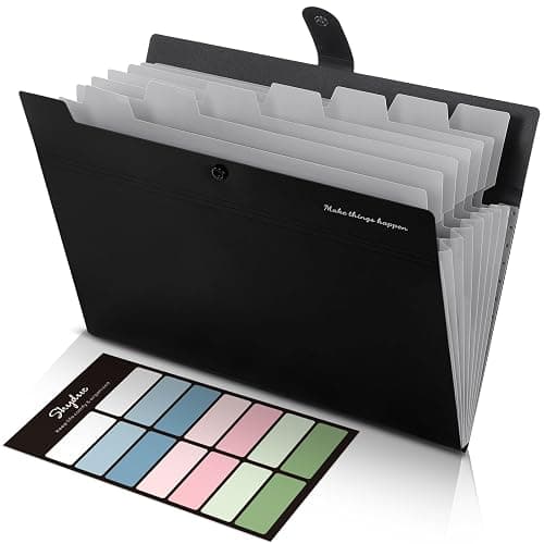 SKYDUE 8 Pockets Expanding File Folders, Accordion Folders, Portable Paper Bill Receipt Organizer, Letter Size, Home College School Office Supplies, Black - Image 1
