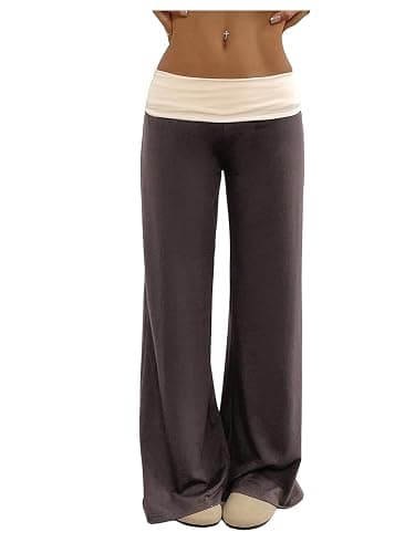 SOLY HUX Women's Sweatpants Color Block Low Rise Fold Over Waist Baggy Wide Leg Pants - Image 1