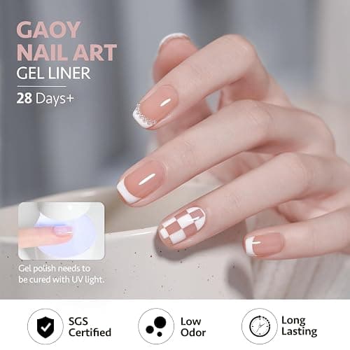 GAOY White Swirl Gel Nail Polish Art Liner, 8ml Classic Color Nail Paint Design with Thin Brush, UV Light Cure for DIY French Manicure at Home thumbnail 3