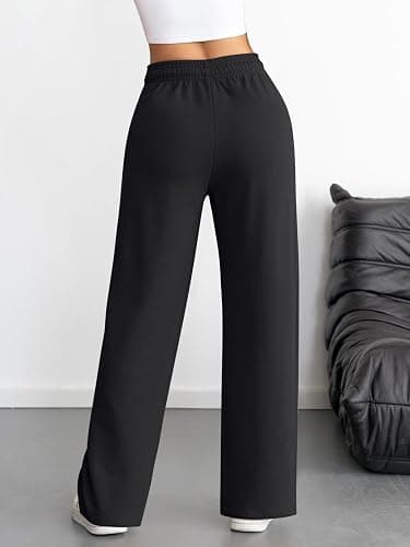 ATHMILE Women's Wide Leg Sweatpants High Waisted Baggy Interior Drawstring Joggers Straight Leg Sweat Pants with Pockets thumbnail 3