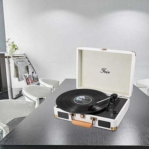 Vinyl Record Player Bluetooth with Speakers 3 Speed Portable Turntable Suitcase Built in 2 Speakers RCA Line Out AUX Headphone Jack PC Recorder-White thumbnail 6
