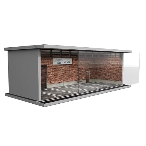 Bivitre 1/64 Diorama Display Case with LED Lights - Compatible with Hot Wheels Matchbox Mini GT Diecast Cars, for Model Car Display and Storage, Stackable Garage(Red Brick) - Image 1