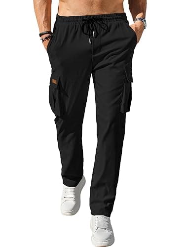 Comdecevis Men's Casual Cargo Pants Workout Joggers Stretch Sweatpants Hiking Drawstring Tactical Pants with Multi Pockets thumbnail 2