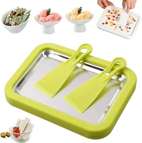 Instant Ice Cream Maker, At-Home Rolled Ice Cream Maker Kit, Instant Freeze Plate with 2 Scrapers, Ice Stir Frying Machine, DIY Homemade Ice Cream Tray,Easy Homemade Desserts (Green) - Image 1