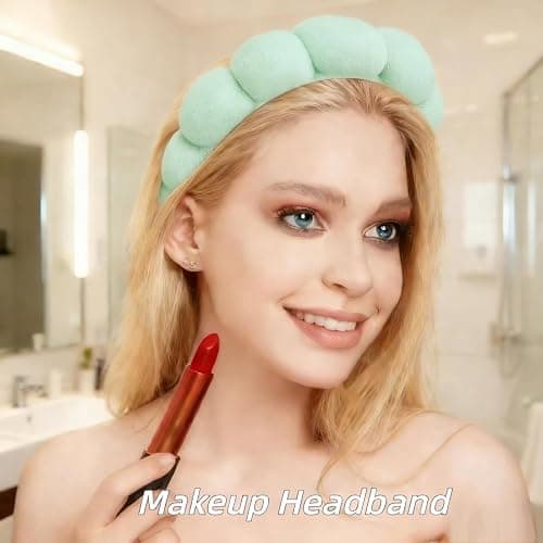 Yaqulen 7 Pcs Spa Set, Facial Headband and Wristband Set, Skincare Accessories, College Style Girl Idea Gifts, Hair Accessories for Women and Girls（Light Green） thumbnail 2
