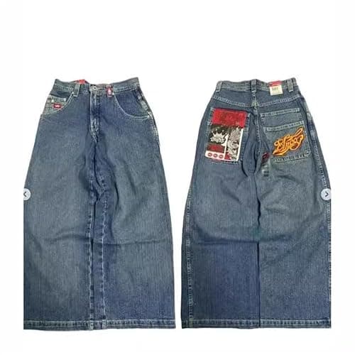 ORANDESIGNE Y2k Jeans Herren Hip Hop Retro Schädel Stickerei Gewaschen Baggy Denim Hose Lässig Lose Weites Bein Hose Streetwear thumbnail 3
