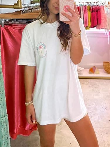 Oversized Graphic Tshirts for Women Teens Y2K Flower Short Sleeve Baggy Shirts Summer Aesthetic Beachy Coastal Tops thumbnail 4