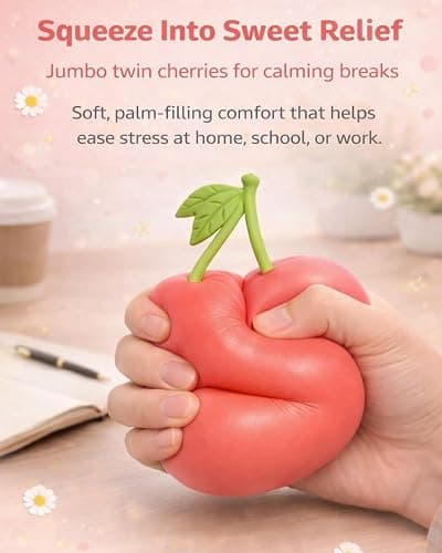 Jumbo Squishy Cherries 5.5 Inch, Giant Slow Rising Fruit Stress Toy, Realistic Sensory Fidget Food for Anxiety Relief, Large Soft Squeeze Ball for Kids Adults, Cute Desk Decor(Type b) thumbnail 4