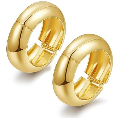 BROCC 2Pcs Gold Chunky Cuff Bracelets for Women Adjustable Bangle Gold Plated Twisted Hinged Bangle Bracelet Fashion Jewelry Trendy Cuff Bracelet for Daily Wear - Image 1