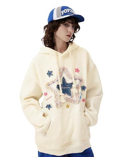 Aelfric Eden Womens Oversized Hoodies Star Graphic Fleece Hooded Streetwear Unisex Sweatshirts Pullover with Pocket thumbnail 2