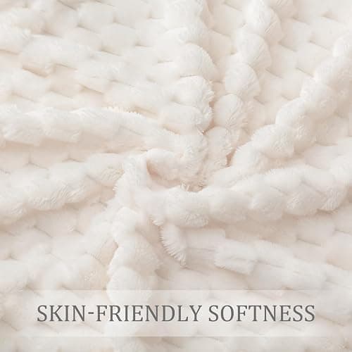 Exclusivo Mezcla Queen Size Soft Fleece Blanket, 90x90 Inches Stylish Jacquard Velvet Blanket for Bed, Fuzzy Cozy Lightweight for All Season, Ivory thumbnail 9