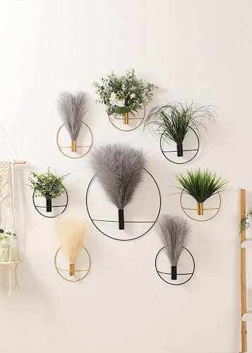 Pretty Jolly Boho Wall Decor, Wall-Mounted Metal Art, Hanging Artificial Pampas Display, Living Room, Bedroom, Bathroom, Diningroom, Fake Faux Plant 2 Pack Black Brown thumbnail 3