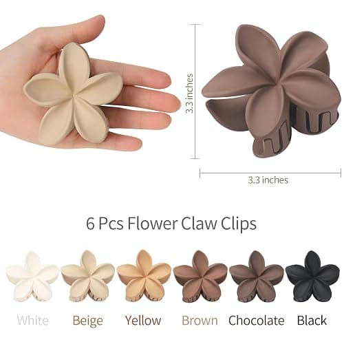 Sisiaipu Hawaiian Plumeria Flower Claw Hair Clips - 6 Pcs Large for Thick Hair and Thin for Beach, Hair Accessories for Women and Girls - Khaki thumbnail 4