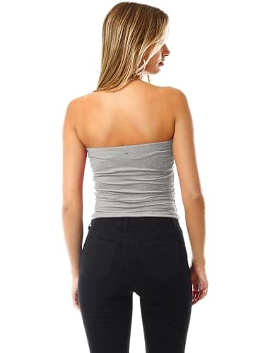 MixMatchy Women's 3 Pack Casual Summer Ruched Side Backless Double Layered Tube Top with Built in Shelf Bra thumbnail 4