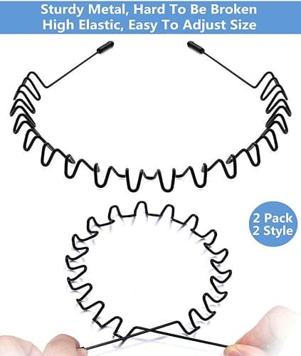 bodbop XINGZHE Hair Bands, 2 PCS Metal Headbands for Men Women's Fashion Headband Stylish Sports Hairband Head Hoop with Non Slip Wavy Teeth, Black (Wide Wavy + Hook Wavy) thumbnail 2
