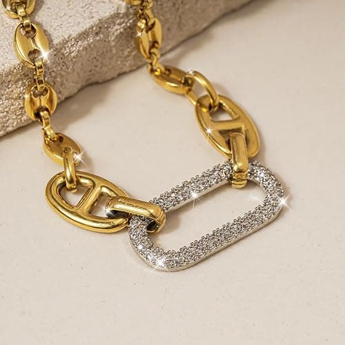 ANDKISS 18K Gold Bracelets for Women, Adjustable Waterproof Non-Tarnish Titanium Chain with Pavé AAA+ CZ Accent, Dainty Gold Plated Paperclip Bracelet Jewelry Christmas Gifts thumbnail 5