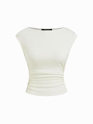 CIDER Boat Neck Tops for Women Sleeveless Ruched Crop Tank Tops | Slim Fit, Trendy Summer Outfits, Casual Tee Shirt - Image 1