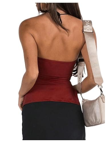 GORGLITTER Damen Tube Top Trägerloses Crop Top Schulterfrei Sommer Tops Röhrentop Bandeau-Top Basic Schlauchtop mit Schlitz - Bordeaux - XS thumbnail 2