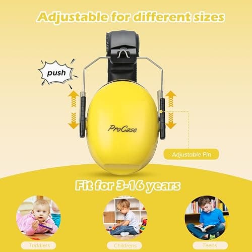 ProCase Noise Cancelling Headphones for Kids Toddler, SNR 27dB Noise Reduction Ear Muffs, Hearing Protection for Monster Jam, Concerts, Fireworks, Shooting, Air Show, Autism Sensory Needs -Yellow thumbnail 3