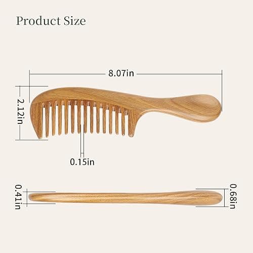 Onedor Handmade 100% Natural Green Sandalwood Hair Combs - Anti-Static Sandalwood Scent Natural Hair Detangler Wooden Comb (Wide Tooth),1 Count (Pack of 1) | 100% natural green sandalwood, handmade, anti-static, 8 in, 2.12 oz, for curly thick long hair, 1 count thumbnail 6