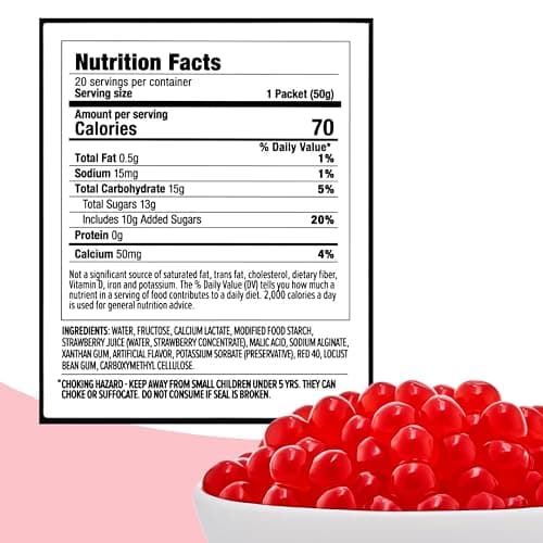 YULU FOODS Strawberry Popping Boba Pearls – Bursting Fruit Bubble Balls – 20 Pack Single-Serve Snacks – Ready to Eat, Less Mess Than Tub Boba, Kids Love It thumbnail 2