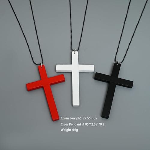 Chunky Cross Necklace for Men Women Goth Y2k Big Wooden Cross Pendant Necklace Halloween Nun Witch Costume Christmas Christian Gifts thumbnail 2