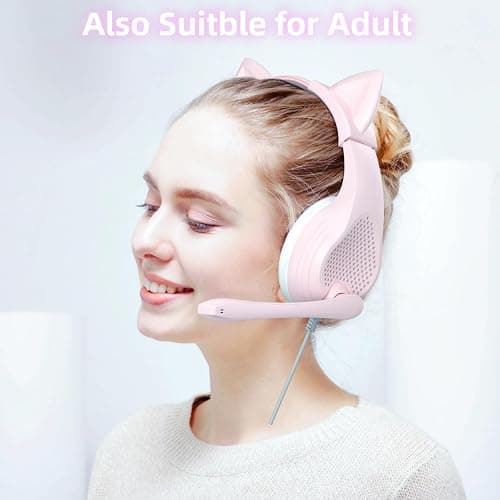 Anivia Pink Gaming Headset with Microphone for PC Computer iOS Mac PS4 PS5 Xbox One Phone, 3D Surround Sound, Soft Memory Foam Ear Cushion, Wired Over-Ear Headphones with Mic for Gamer thumbnail 4