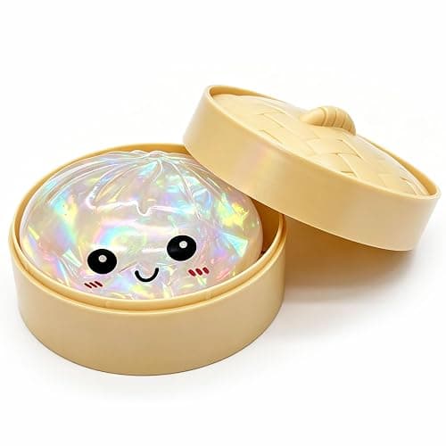 Met-edianger Glitter Dumpling Toy with Steamer Box, Funny Squeeze Dough Stress Ball, Realistic Steamed Bun Fidget Sensory Toy for Desk Anxiety Relief Calming Travel Accessory Gift - Image 1