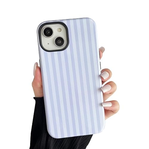 CHEDEMK Compatible with iPhone 13/14 Case, Cute Fashion Aesthetic Striped Pattern Cover for Women, Shockproof Soft TPU and Hard PC Protective Phone Case for iPhone 13/14 6.1"- White - Image 1
