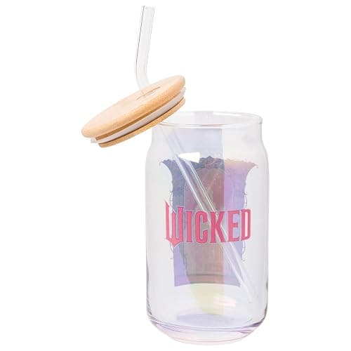Silver Buffalo Wicked Featuring Elphaba and Glinda She's So Good and Don't Hide Your Magic 2 Pack Glass Jar Tumbler with Bamboo Lid and Glass Straw, 16 Ounces thumbnail 9