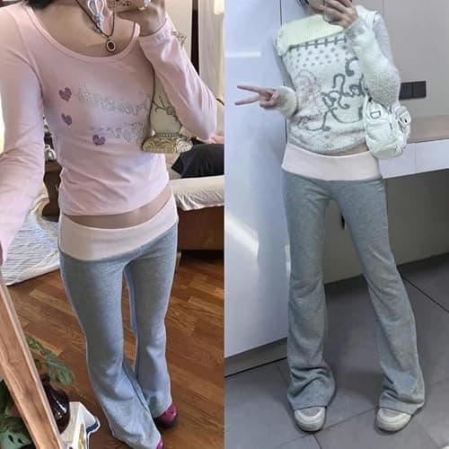 Coquette Cute Flare Bell Bottom Y2k Pants for Women thumbnail 2