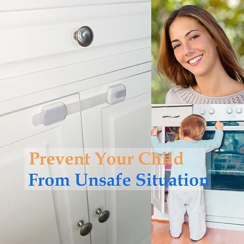 Child Proof Baby Safety Locks For Cabinet Locks Extra 3M Adhesive No Screws For Drawers Cupboard Doors (8Pack child safety cabinet locks) thumbnail 3