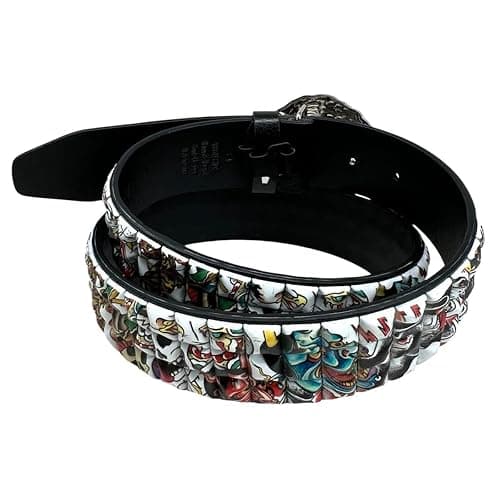 ED HARDY Men's 38mm Tiger Print Pyramid Studs with Metal Buckle Belt thumbnail 2