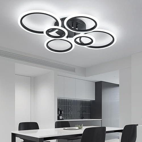 Shine LUEST 6 Rings Black Modern LED Ceiling Light Fixture, Flush Mount Ceiling Light with Remote Dimmable Brightness, Adjustable 3000-6000K Color Temperature, Timer for Living Room, Bedroom - Black, 6 Rings thumbnail 2