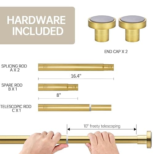 BRIOFOX Shower Curtain Rod Adjustable 18-64 Inch, Spring Tension Shower Rod No Drilling Non Slip, Brushed Gold thumbnail 7