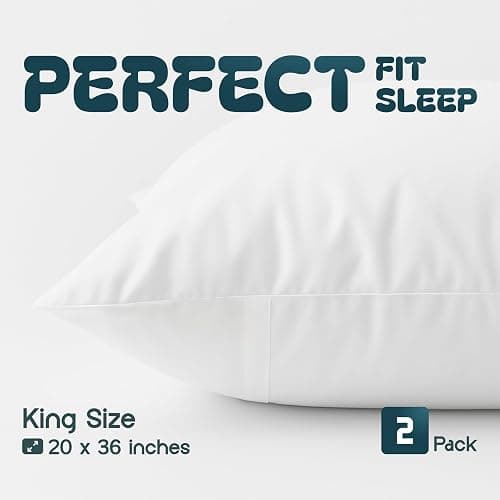 White Classic King Pillow Covers with Zipper 2 Pack - 20 x 36 Ultra-Soft, Cozy and Noiseless King Pillow Protector, 200 Thread Count, Fade-Resistant Pillow Shams thumbnail 2