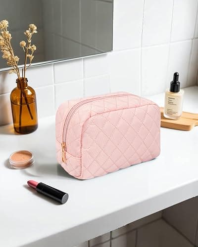 LETGO Travel Makeup Bag for Women Girl,Quilted Makeup Bag Cosmetic Bag,Cute Puffer Make Up Organizer Bags,Pink Car Accessories for Girls(Pink) thumbnail 5
