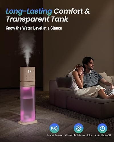 AILINKE Smart Humidifier Large Room, 2.1Gal/8L Humidifiers for Bedroom with Extended Tube&Night Light, Whole House Cool Mist Humidifiers, WIFI App&Voice Control, Home/Kids/Baby, Pale Pink thumbnail 5